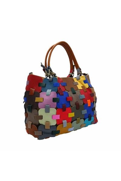 EVoStyle Geantă Damă EVoStyle Jasmine 3361, Piele Naturală, Multicolor, 35 x 30 x 12 cm