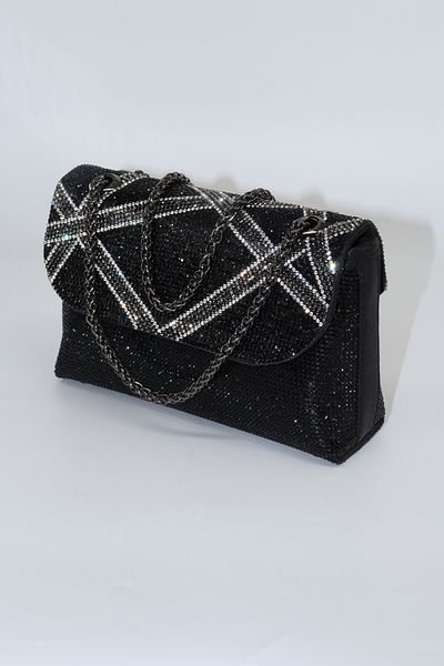 KEEBA Black Evening Bag with Stones. Women's Black Evening Dress Stone Bag. Wedding Graduation Portfolio Clutch Invitation Bag