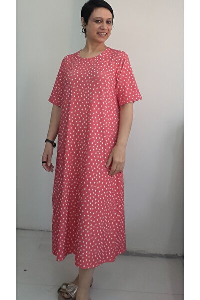 Mertcan Butik Pomegranate Flower Polka Dot Short-Sleeve Combed Viscose Dress