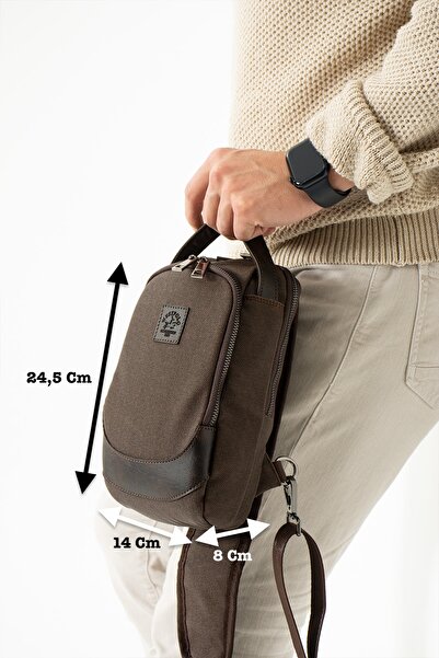 Westpolo Unisex Suni Deri Ve Kanvas Kumaş Çapraz Göğüs Ve Omuz Çantası Body B...