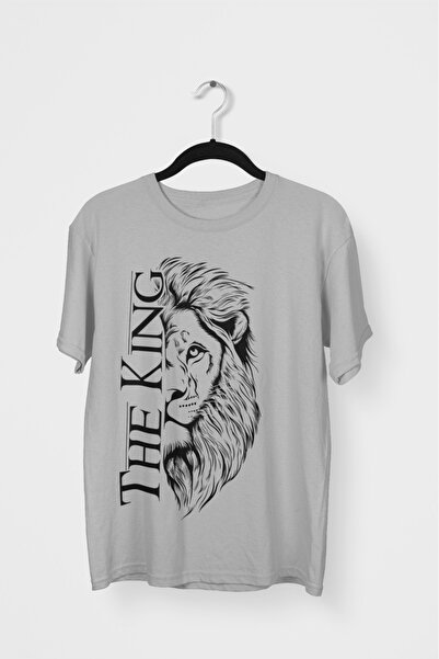 Butik تي شيرت رجالي/نسائي -THE KING- مطبوع برقبة دائرية وأكمام قصيرة