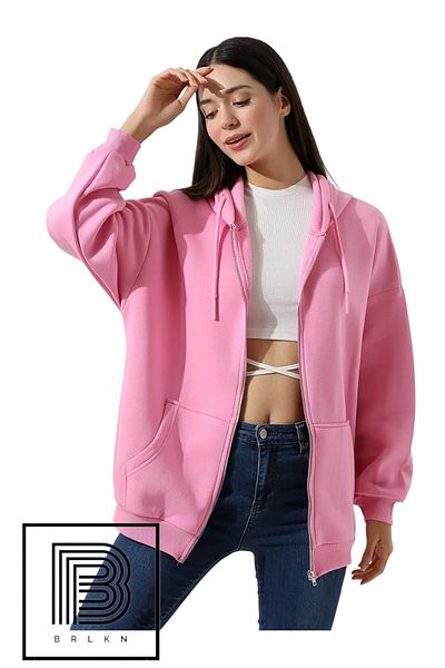 BRLKN Women's Hooded Detail Zippered Balloon Sleeve Cardigan