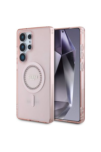 Guess Case For Samsung Galaxy S25 Ultra Iml Rhinestones Magsafe, - Pink