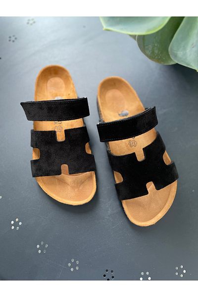 Land of Cork Women's Suede Leather Slippers Handmade Natural Cork Sole Adjustable, Orthopedic Support