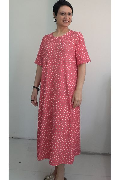 Mertcan Butik Pomegranate Flower Polka Dot Short-Sleeve Combed Viscose Dress