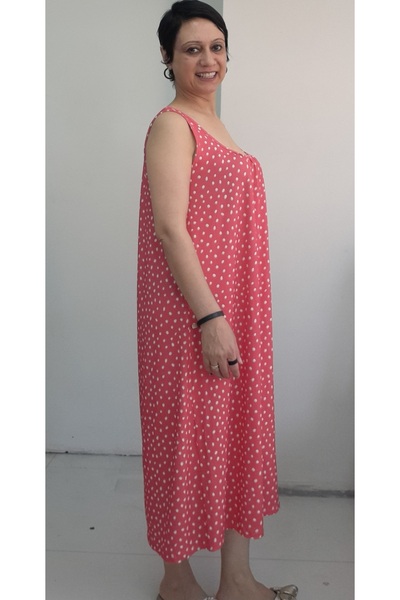 Mertcan Butik Pomegranate Flower Polka Dot Front Back Gathered Strap Combed Viscose Dress