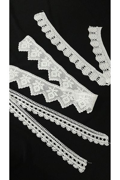 Papatyam Hand Knitted Crochet 3 Pieces (100Cm-90Cm-80Cm) End Lace/Vintage/Handcrafted Dowry Lace/Cotton Rope