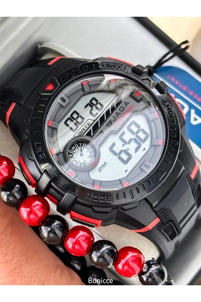 Jaga 45mm Pool Sea Use,Lighted,Calendar,Chronometer Red Silicone Digital Sport Men Wrist Watch