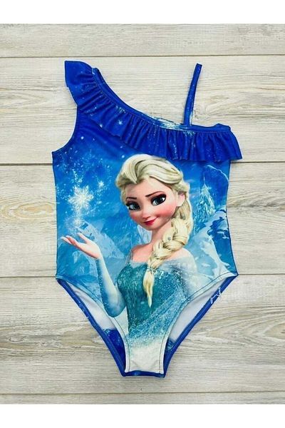 Bebetopya Costum de baie pentru fetiță Frozen Elsa Personaj cu jumătate de mânecă cu volan
