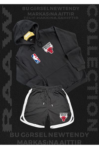 Minikelya Chigago Bulls Team Sweatshirt Shorts Combination Set for Fans 2 Items