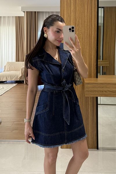 Tulipabutik Sleeveless Mini Denim Dress