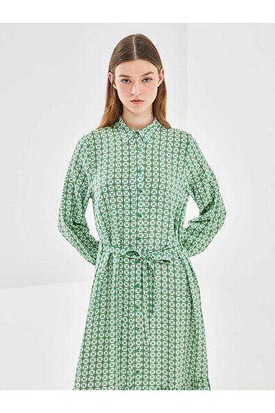 LC Waikiki Γυναικείο πουκάμισο LCW Modest Green Floral