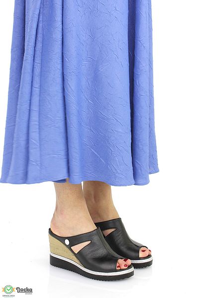 Mammamia Women's Genuine Leather Wedge Heel Stylish Daily Slippers M26Yt1455