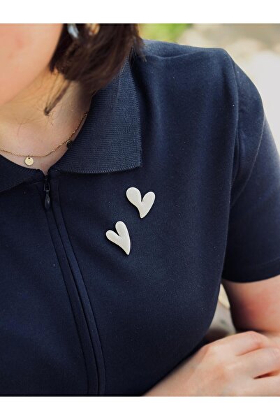 YAKA ART Kalp Seti Porselen Broş - Rozet - Yaka İğnesi