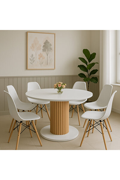 moka park avm Antoryum dekoratif şık yuvarlak tasarım mutfak masası yemek masası ahşap ayaklı