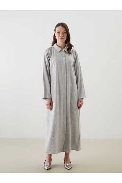 LC Waikiki Lcw grace gray striped linen look shirt dress