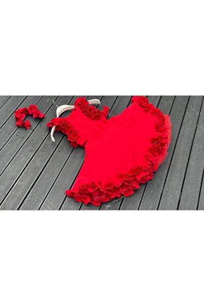 Anne Kız Tasarım kırmızı gelincik elbise