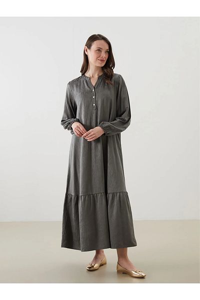 LC Waikiki Lcw Grace Khaki Women's Dress with Escaped Collar Pattern