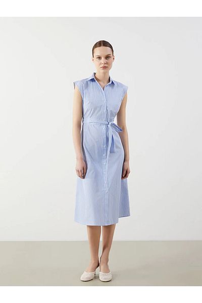 LC Waikiki Rochie cămașă cu dungi LCW Comfort Blue Belted