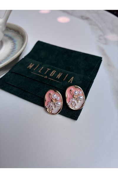 Miltonia Flower motif pearl steel earrings