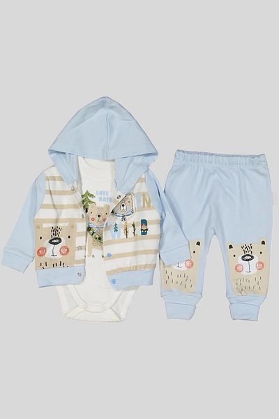 Akm Life 3-9 Months Baby Boy Top & Bottom Set Camping Hooded Blue