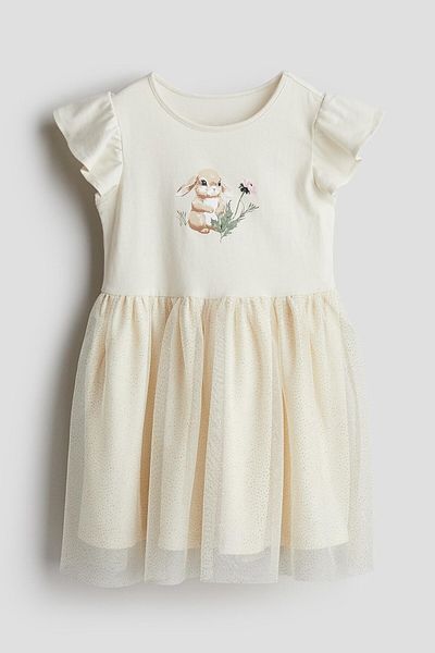 Pink Hippo Kids Girl's Rabbit Printed Skirt Tulle Short Sleeve Dress