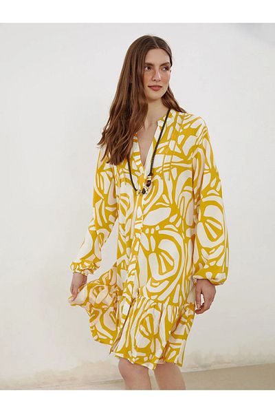 LC Waikiki Lcwaikiki classic yellow slip collar patterned shirt dress