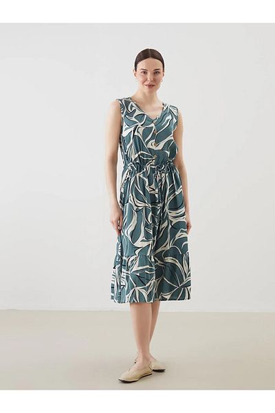 LC Waikiki Lcw grace green v-neck patterned a-line dress
