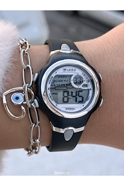 Jaga 28MM MİNİ KASA Havuz Deniz Kullanım,Işıklı,Takvimli,Kronometreli SİYAH Dijital SPOR Kadın Kol Saati