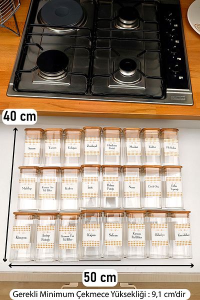 color house 24 Pieces of Bamboo Lid 300ml Borosilicate (Glass) Spice Jar and 6 Organizer Plexiglass Stands