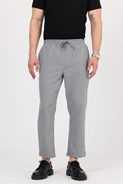 Buket Tekstil Men's Gray Side Pocket Elastic Waist Relaxed Cut Fabric Trousers