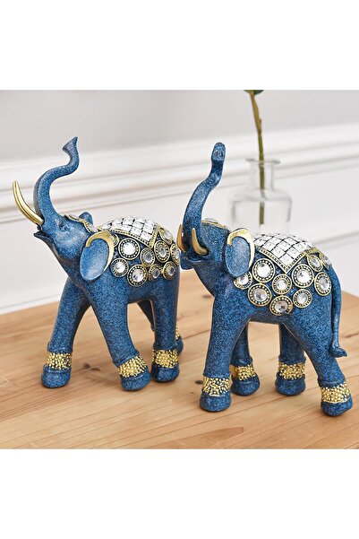 e-life shop Lüks Özel İşlemeli 2li Fil Biblo Dekoratif Ürün Ev Ofis Yeni Yıl ...