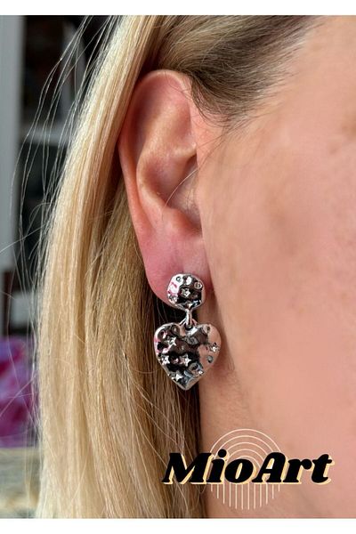 MioArt Star Patterned Dangle Silver/silver Heart Earrings