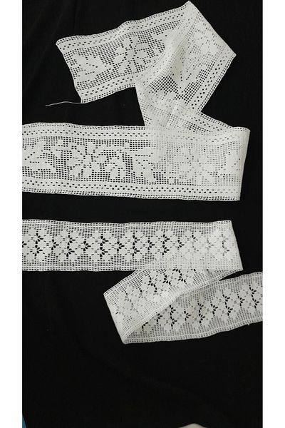 Papatyam Hand Knitted Crochet 1 Piece (120X15) 1 Piece (110X9) Intermediate Lace/Vintage/Handcrafted Dowry Lace/Cotton Rope