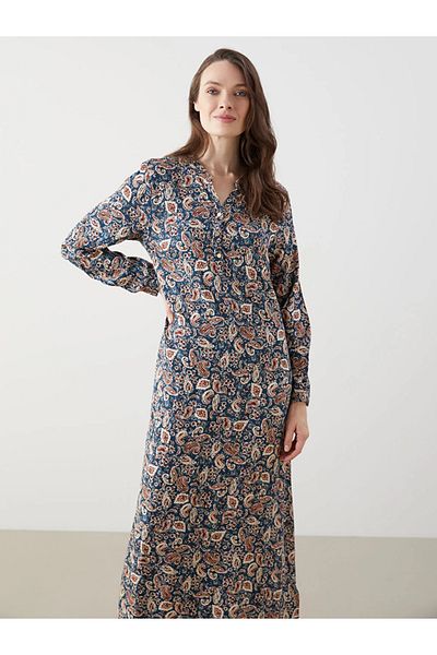 LC Waikiki Lcw Grace Blue Runaway Collar Print Women's Dress