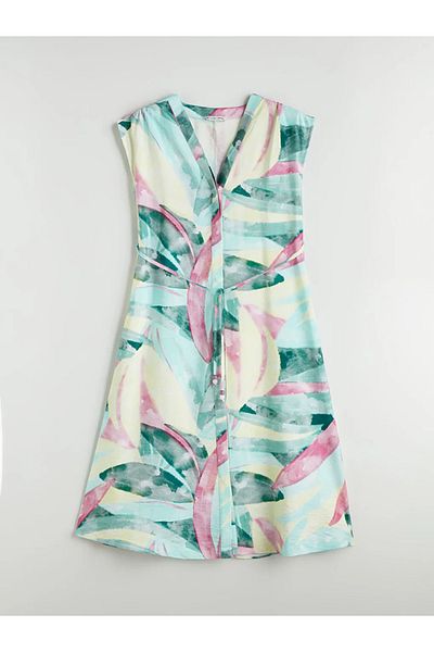 LC Waikiki Lcwaikiki classic mixed v-neck floral belted shirt dress