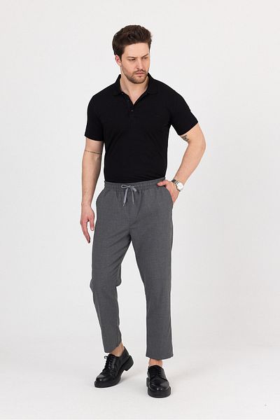 Buket Tekstil Men's Smoked Side Pocket Elastic Waist Relaxed Cut Fabric Trousers