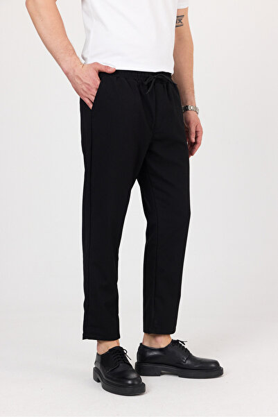 Buket Tekstil Men's Navy Blue Side Pocket Elastic Waist Relaxed Cut Fabric Trousers