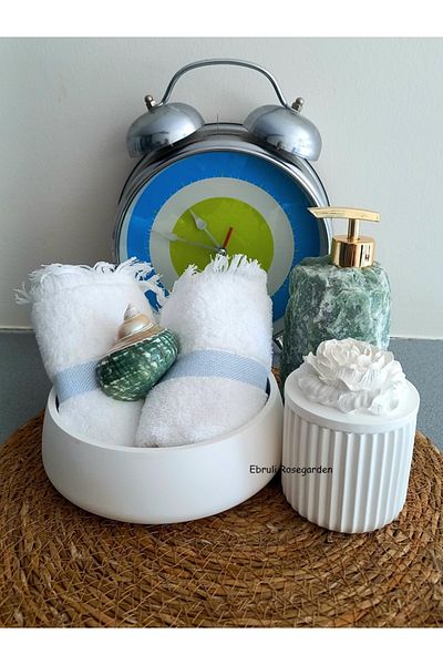 Ebruli Rosegarden Decorative Large Size Concrete Bowl, Candle Bowl, Coffee Table Object, Bathroom Towel Organizer and Tealight Candle