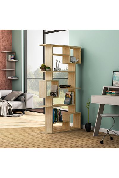 Mourah Home مكتبة سوتو ذات السبعة طوابق - خزانة أرضية عصرية ورف عرض كتب لغرفة المعيشة/غرفة النوم