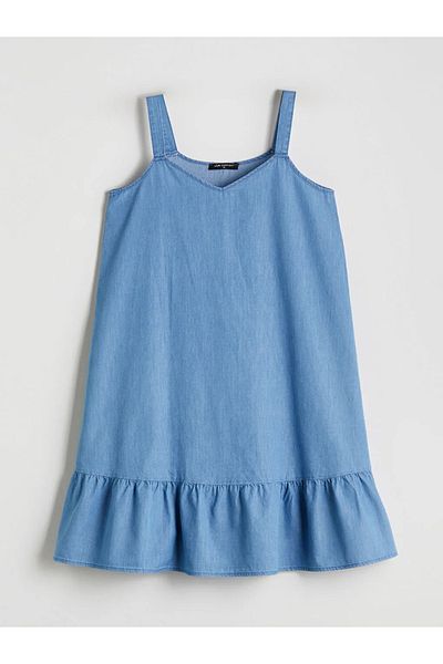 LC Waikiki Lcw comfort indigo v-neck strap mini jean dress