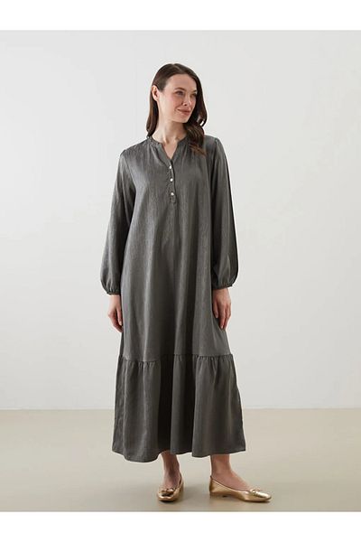 LC Waikiki Lcw Grace Khaki Women's Dress with Escaped Collar Pattern