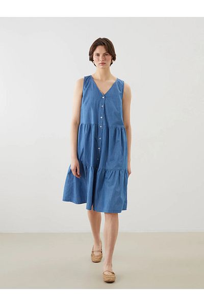 LC Waikiki LCWAIKIKI Rochie clasică Indigo cu decolteu în V Katkat Jean