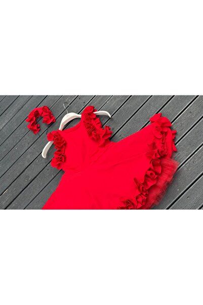 Anne Kız Tasarım kırmızı gelincik elbise