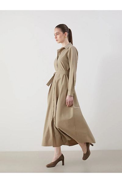 LC Waikiki Γυναικείο πουκάμισο LCWAIKIKI Classic Beige Poplin