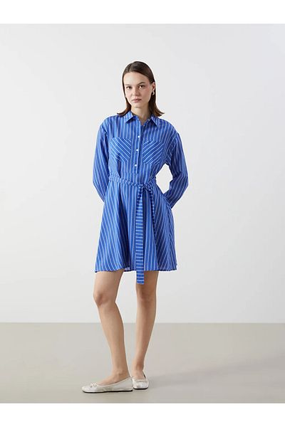LC Waikiki Lcw Comfort White Shirt Collar Striped Poplin Women's Dress