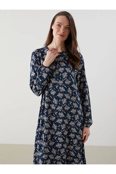 LC Waikiki Lcw Grace Blue Crew Neck Print Women's Dress