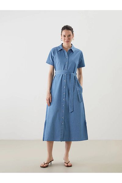 LC Waikiki LCWAIKIKI Rochie de jeans cu guler de cămașă clasică Indigo
