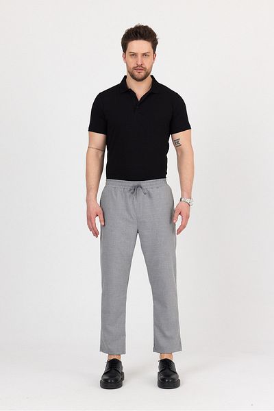 Buket Tekstil Men's Gray Side Pocket Elastic Waist Relaxed Cut Fabric Trousers