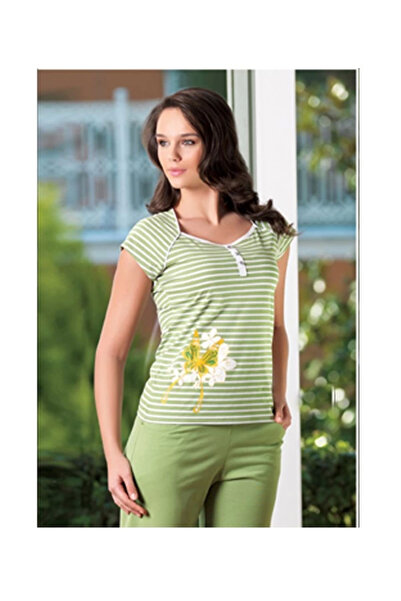 kapsulavm Şahinler Γυναικεία Ριγέ Πιτζάμες με Πατιλέτες και Κάπρι 21173